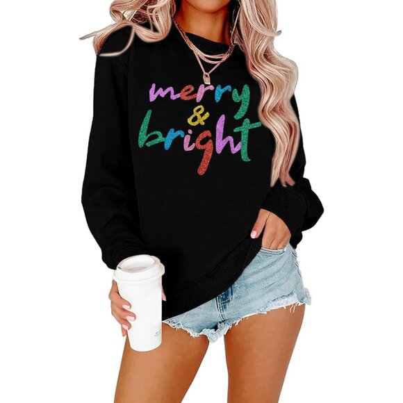 Women’s Christmas Sweatshirt Long Sleeve Sequin Winter Holiday Top - Picture 1 of 6